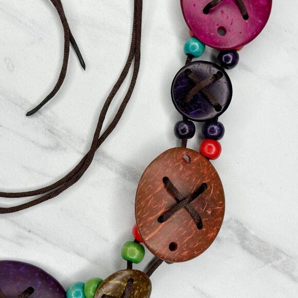 Colorful Coconut Shell Beaded Boho Tie Belt Small (S) ✨ - Picture 8 of 13